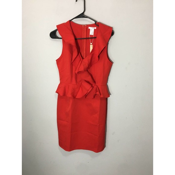 NWT Esley Women's Ruffle Peplum Sheath Mini Dress Size Small Red Sleeveless - Picture 6 of 8